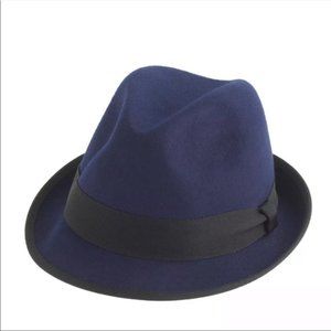 J Crew Navy Wool Fedora Hat Grosgrain Ribbon S/M